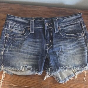 Miss Me Distressed Denim Shorts - Blue